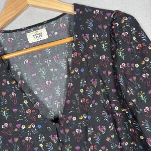 Marine Layer Stacy Floral V-Neck Top Black Sz M